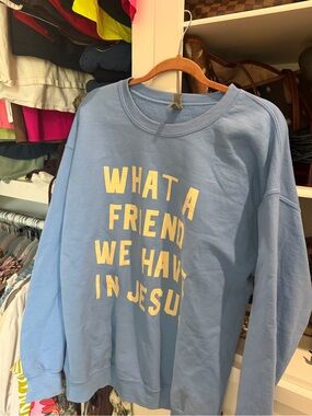 Light Blue Crewneck Sweatshirt with 'What a Friend We Have in Jesus'